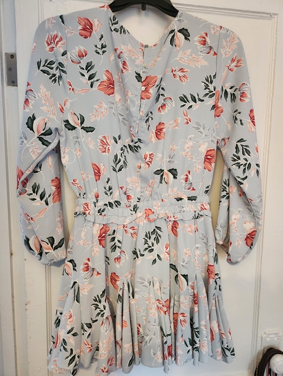 Light Blue Floral Long Sleeve Tie-Waist Dress Size Large Like-new - Picture 7 of 13
